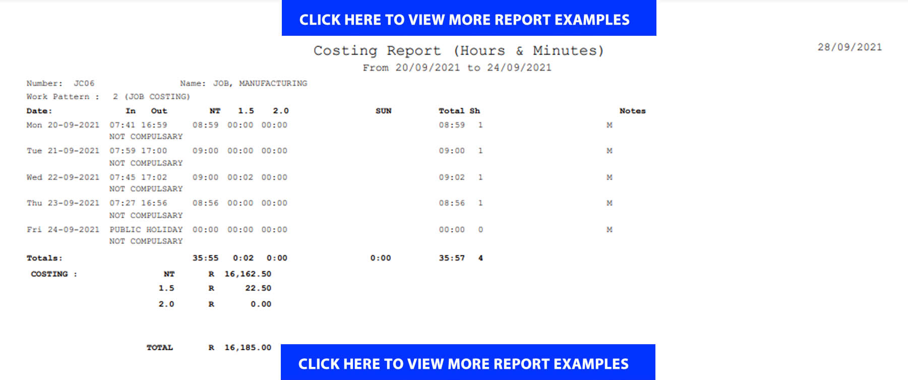 Job costing report